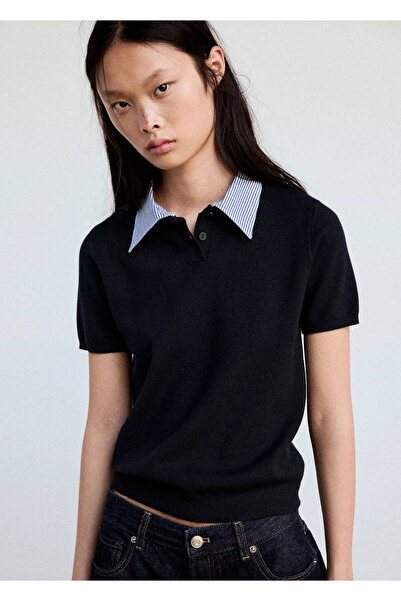 MANGO Woman Striped polo neck sweater