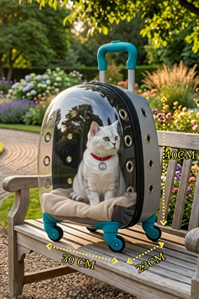 VİGİ STORE VG Premium Şeffaf Kedi ve Köpek Taşıma Valizi Çekçekli Tekerlekli