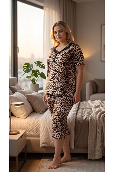 Evia Set Capri pentru femei Angelique Bamboo Fabric cu mâneci scurte cu dante...
