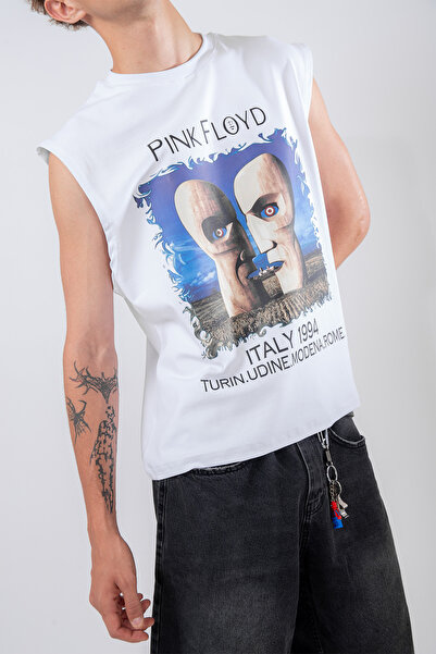 Sekizbiraltı Pink Floyd Printed White Zero Sleeve T-Shirt