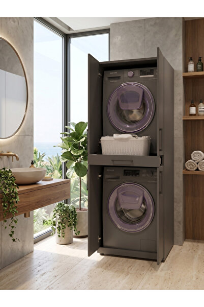 Free Home %100 MDF 2 Farklı Kullanım Lumina Çamaşır ve Kurutma Makinesi Dolab...