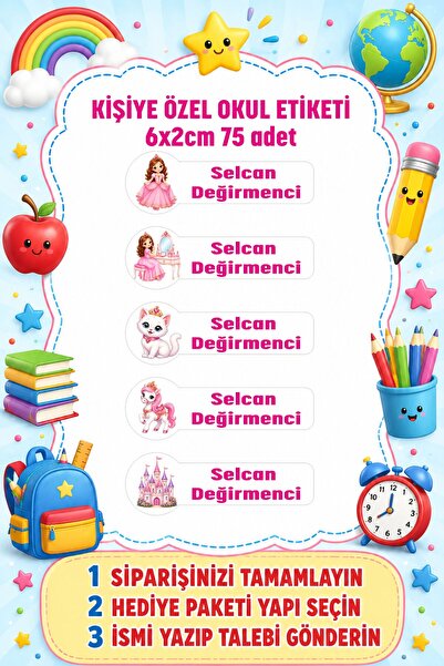 Göktuğ Hediyelik Okul Etiketi Kalem Defter Etiketi Özel Isim Yazılabilen Etik...