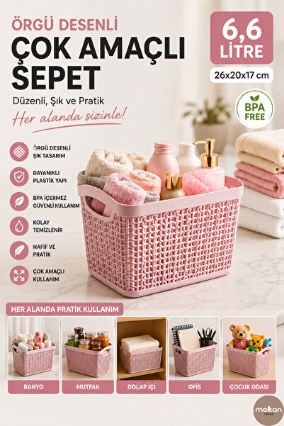 Melkan Home Örgü Desenli 6,6 Litre Çok Amaçlı Sepet – BPA’sız, Dayanıklı, Şık...