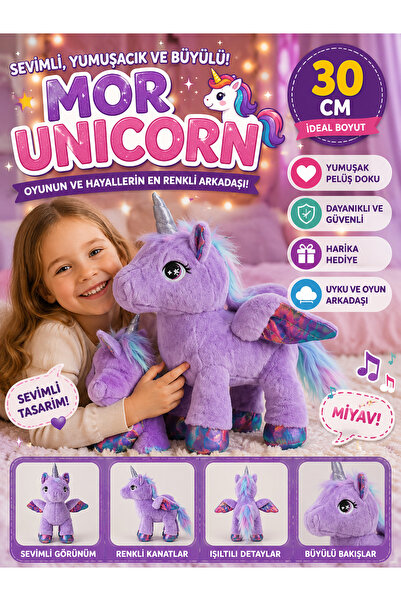 TRUST STORE 30 cm Mor Peluş Unicorn Oyuncak Yumuşak Dokulu, Sevimli ve Renkli...