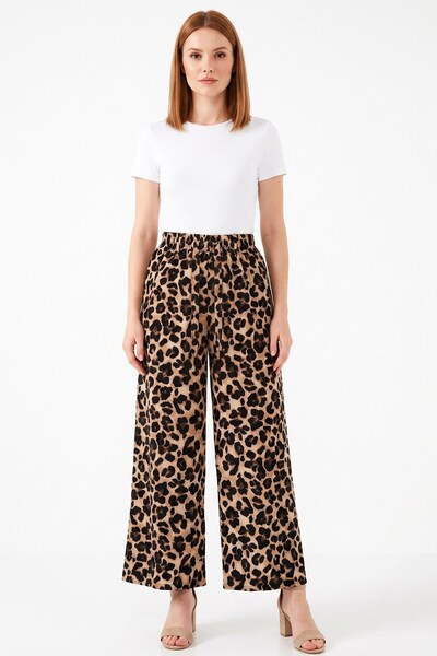 hadiora Women's Leopard Patterned Atlas Wide Leg Pants