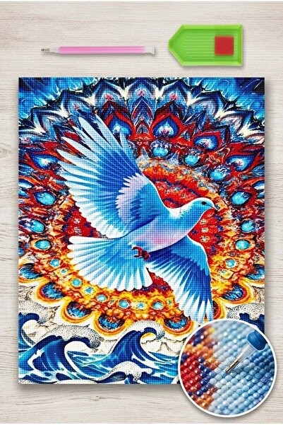 LİVA CRAFT Art & Craft Diamond Mosaic Painting, 50X40Cm Blue Pigeon Bead Glui...