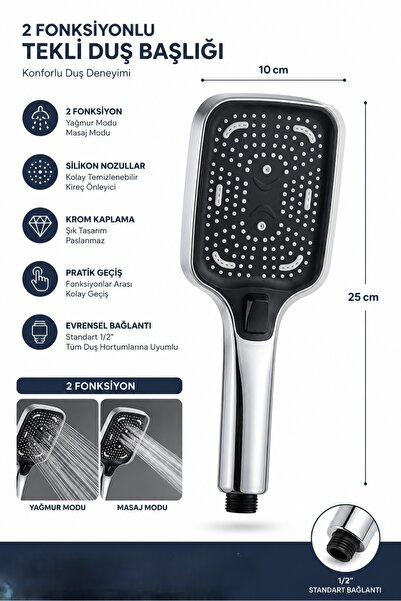 CMC Tools CMC03 Banyo Duşluk Telefon Tek Duş Başlığı 2 Fonksiyonlu Su Duş Baş...