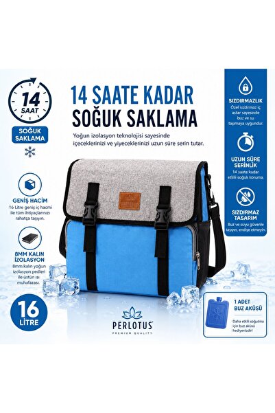 PERLOTUS 16 Lt Yalıtımlı Termos Piknik Kamp Çantası, Su Geçirmez, 8 mm Kalın ...