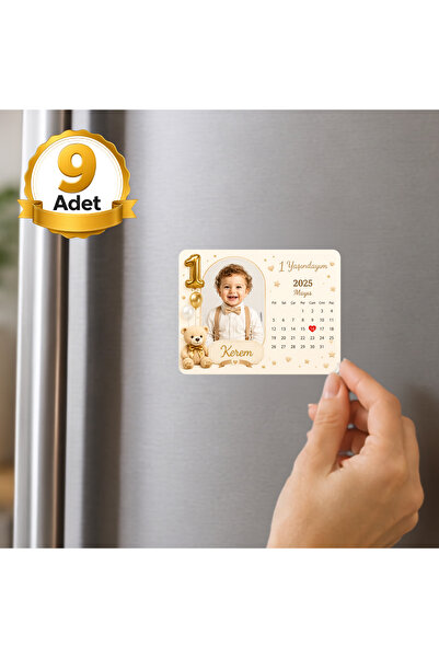 Hediye Baskıcı Klasik Ayıcık Temalı 1 Yaş Fotoğraflı Takvimli 9 Adet Buzdolab...