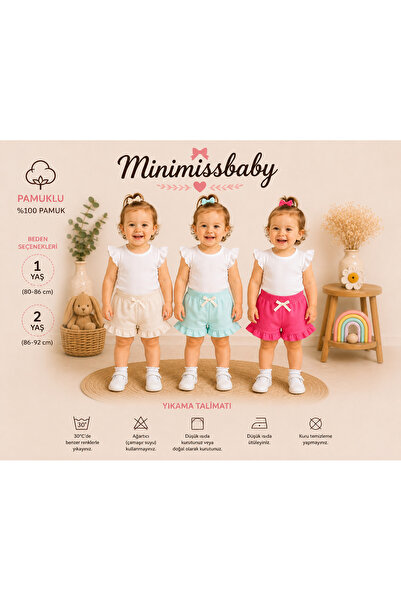 Minimissbaby مجموعة شورتات مكشكشة للفتيات الصغيرات مكونة من 3 قطع مصنوعة من ا...