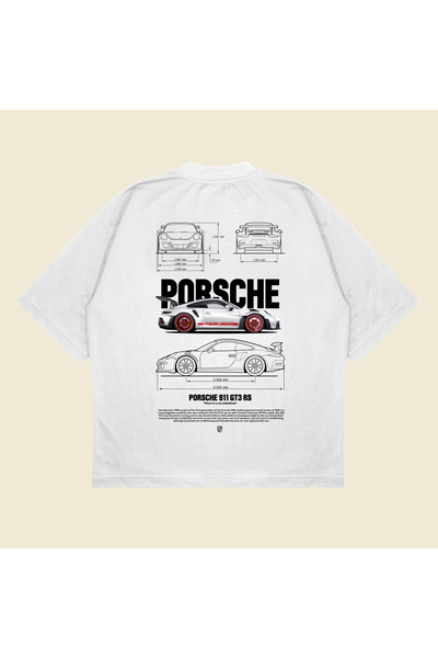 Tarzsokak Gray Porsche 911 Baskılı Oversize Unisex Pamuklu Nefes Alan Kalın K...