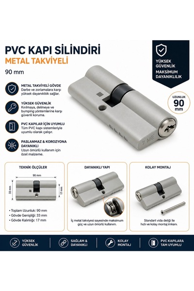 Deaks Pvc Kapı Gövde Metal Takviyeli Barel Silindir 90 mm
