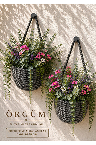 ÖRGÜM Sepet Dekoratif Saksı Düzenleyici 2 Adet Mini Çiçeklik 12x10 Cm (BİTKİL...