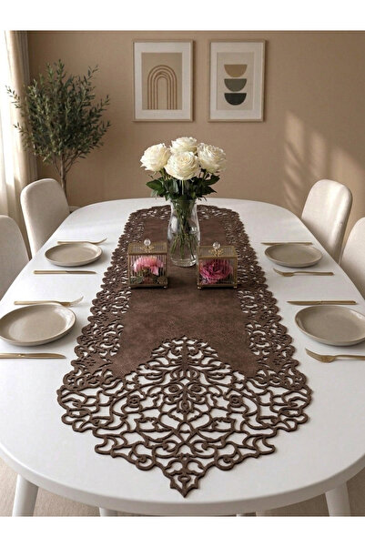 Ergüven Home Σκούρο καφέ (venge) Suede Ύφασμα Λεπτής κοπής Runner Μέγεθος τρα...