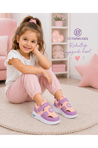 CCTWİNS KİDS IŞIKLI ÇOCUK SPOR SANDALET FİLELİ YAZLIK SNEAKER LİLA-PUDRA