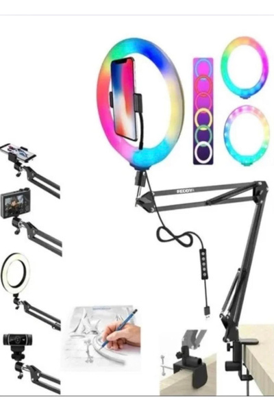 CAILON 10 Inç 26 cm RGB Ring Light Esnek Masaüstü Mengeneli Tiktoker Ring Lig...