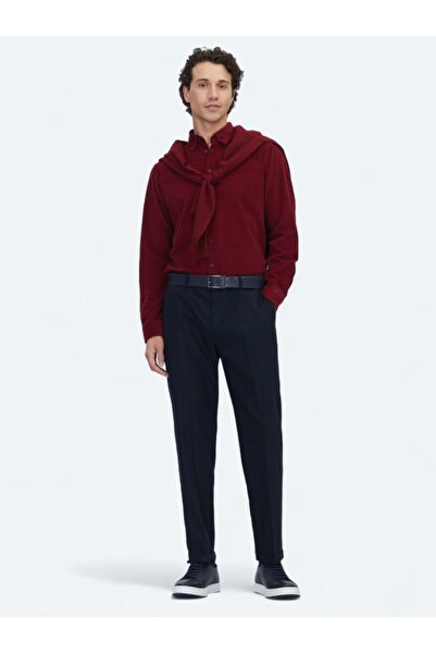 Kip Navy Blue Woven Jogging Fit Casual Wool Blend Trousers