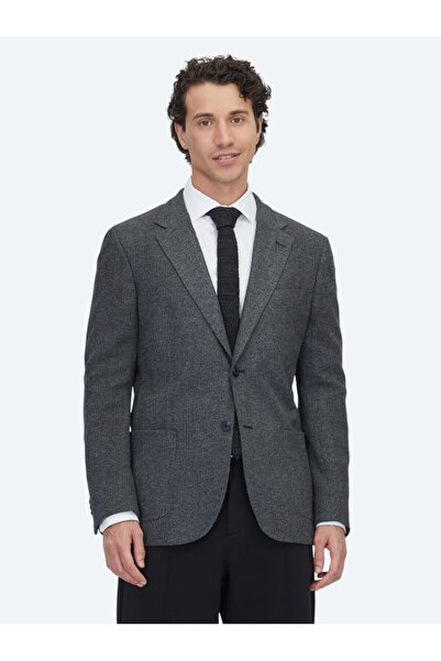 Kip Siyah Kareli Modern Fit Pamuk Karışımlı Örme Ceket