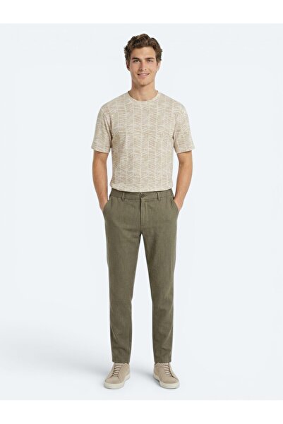 Kip Haki Dokuma Relaxed Fit Casual Pamuk Karışımlı Pantolon