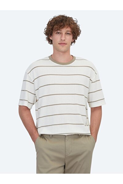 Kip Ecru Striped Cotton Blend T-Shirt