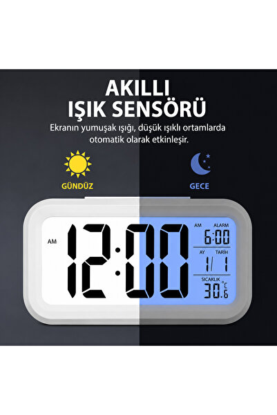 Micron Lcd Işıklı Sensörlü Termometreli Alarmlı Dijital Masa Saati