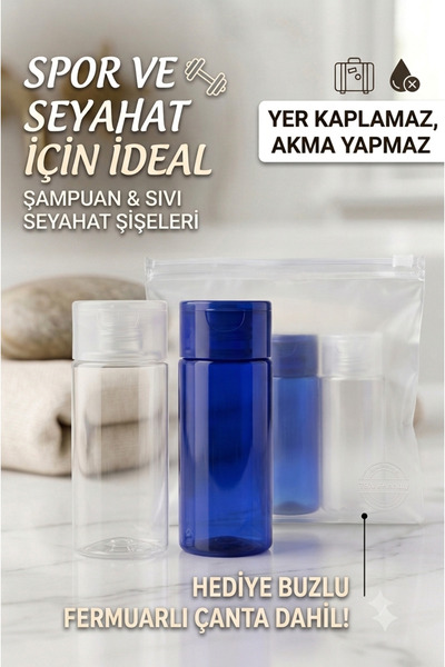 ilterish 2'li 50 ml Seyehat Şişesi - Şampuan Duş Jeli Şişesi - Spor Gym Fitne...