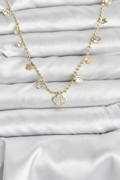 Skygo Brass Gold Color Clover Model Women's Necklace
