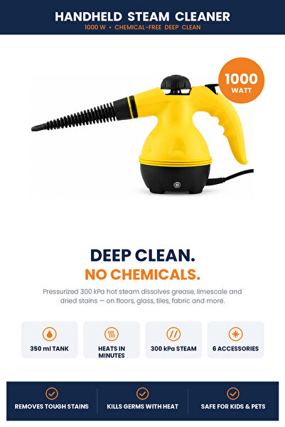 NO BRAND Aparat de curățat cu aburi portabil 1000W – 300 kPa, 6 accesorii, pe...
