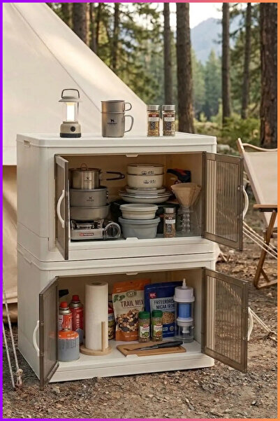 Begin Power 80 Litre 2 Katlı Portatif Katlanabilir Kamp Mutfak Dolabı Kapaklı...