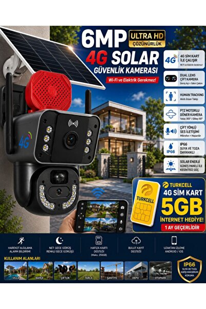 O-KAM 3815 4G 6MP Dual Lens Güneş Panelli Solar Sirenli Güvenlik Kamerası Tur...