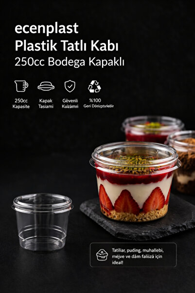 ecenplast Plastik Tatlı Kabı Kasesi 250cc Bodega 30 Adet Kapaklı