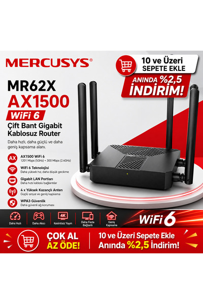 OEM Mercusys MR62X AX1500 Çift Bantlı WiFi 6 Çift Bant Gigabit LAN Router