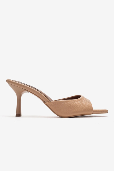 by selvi Lukka Shoes Genuine Leather Aria Women's Nude Single Strap Heeled Slipper