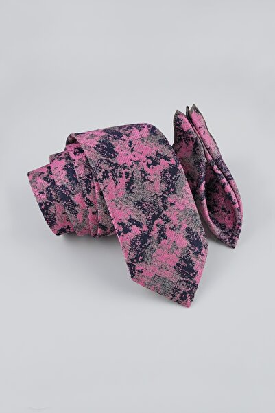 Milleniva Batik Patterned Pink Gray Tie & Handkerchief