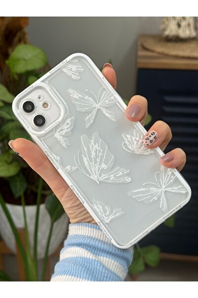Go Aksesuar Iphone 11 Uyumlu (köşeli - 12 Görünümlü )şeffaf Kelebek Baskı Desenli Silikon Kılıf