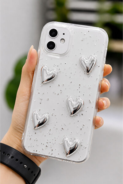 Go Aksesuar Iphone 11 Uyumlu SİMLİ GÜMÜŞ KALP  Tasarımlı Oyuncaklı Esnek Sili...