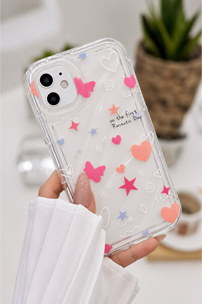 Go Aksesuar Iphone 11 Uyumlu 3D KABARTMALI Love Stars Baskılı Şeffaf SİLİKON ...