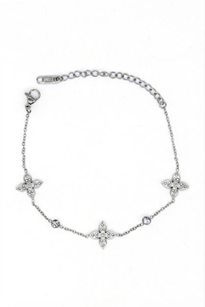 Nearsis Steel Zircon Stone Three-Clover Chain Bracelet