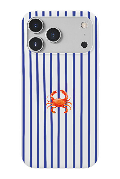shoptocase iPhone 17 Pro Max Uyumlu Mavi Yengeç Desenli İçi Süet Lansman Tele...