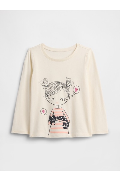 GAP Kız Bebek Krem Grafik T-Shirt