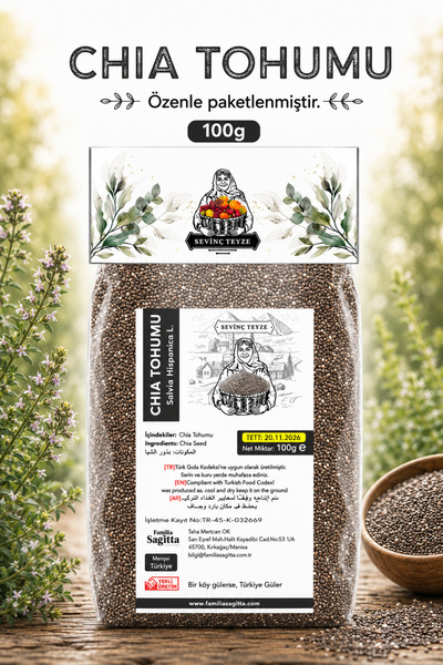 Organik Teyze Sevinç Teyze Chia Tohumu, Çiya Tohumu, Çiya Çayı, Chia Seed, Sa...