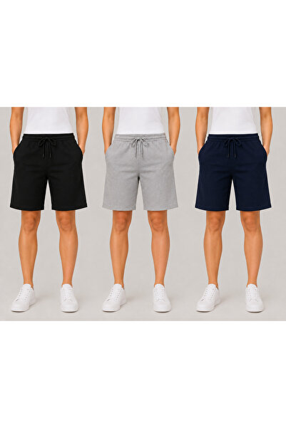 modlux 3 Pieces Black-Grey-Navy Blue Women's Oversize Shorts Bermuda Comforta...
