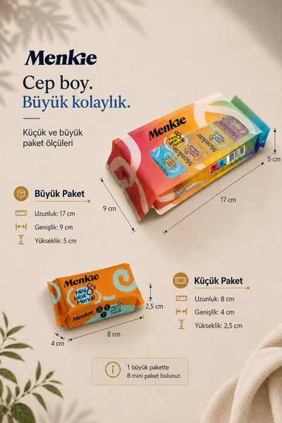 MENKİE Mini Wet Wipes 8 Mini Packs 64 Sheets Pocket Size Ocean Scented