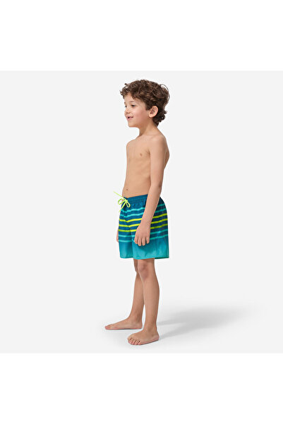 Decathlon Çocuk Kısa Deniz Şortu - Turkuaz - Çizgili - 100