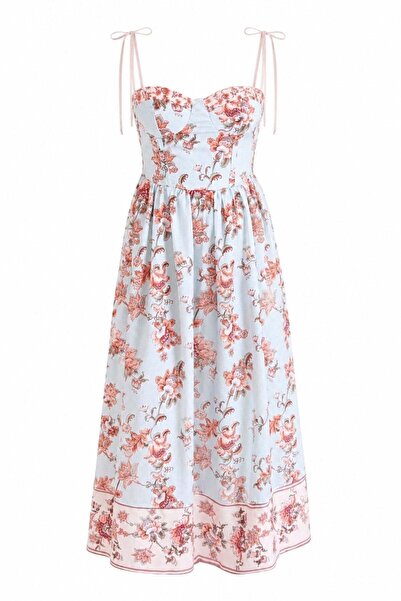 elif teke Chela Orange Floral Dress with Sleeves Blue