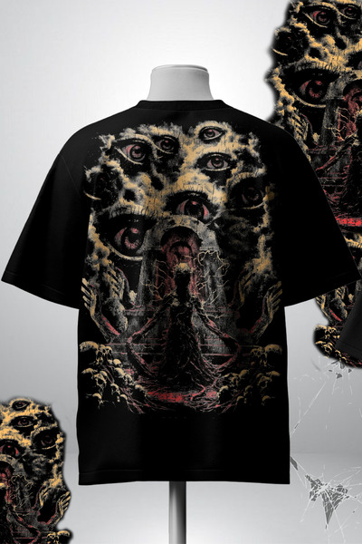 KAGURA Paranoia Grafik Baskılı Oversize Siyah Unisex Tişört | Ön & Arka Baskılı | Metal Gotik Darkwear