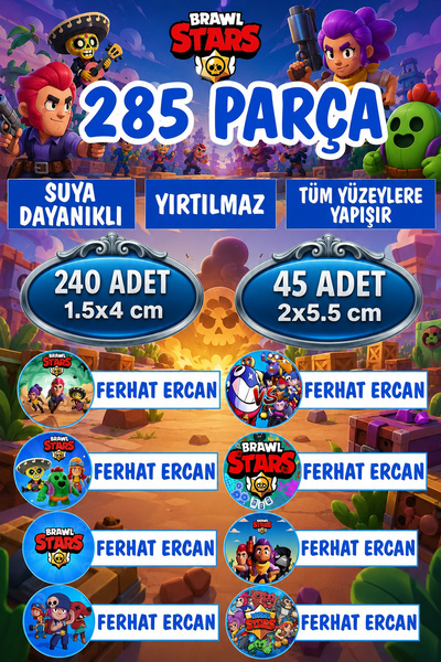 Kt Grup Okul Kalem Defter Etiketi Brawl Stars Temalı İsimli Etiket 8 Figür 28...