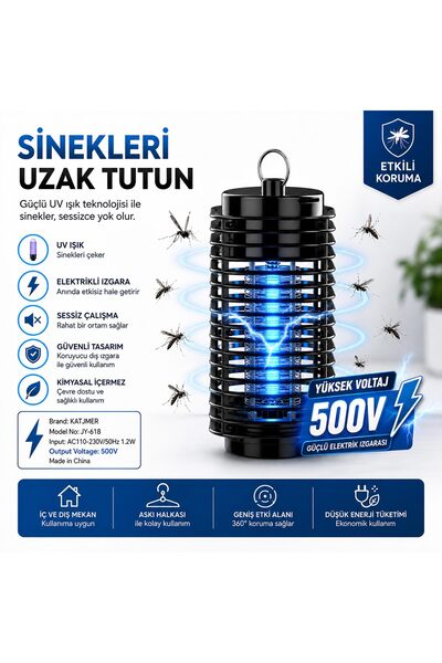 Genel Markalar JY-618 UV Işıklı 500V Elektrikli Sinek ve Sivrisinek Öldürücü Kablolu 360° Askı Halkalı