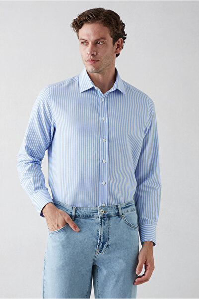 Kiğılı Long Sleeve Regular Fit Classic Striped Cotton Easy-Iron Shirt