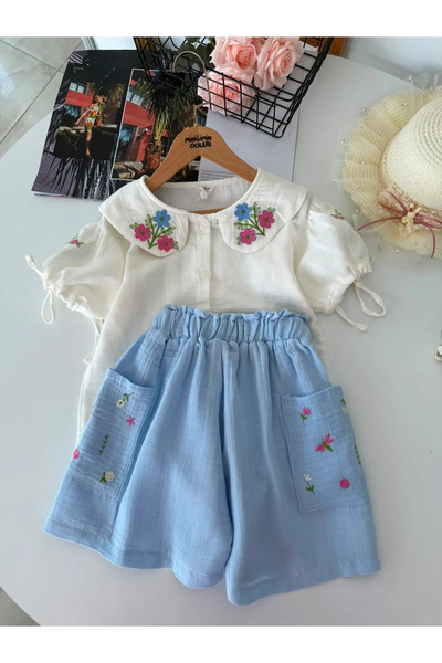 Minigimin Cicileri My Little One's Embroidered Collar and Sleeve Detail Musli...